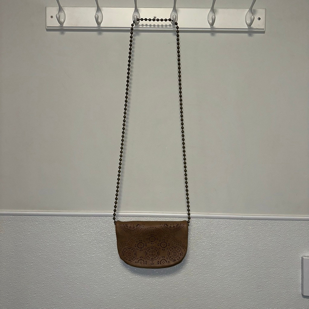 T-Shirt & Jeans Tan Laser Cut Crossbody Bag geometric ball chain strap purse - Picture 4 of 16